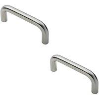 Loops 2x Round D Bar Pull Handle 169 x 19mm 150mm Fixing Centres Satin Steel in Metallics