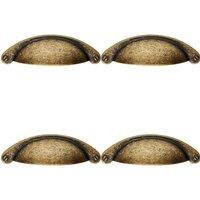 Loops 4x Traditional Cup Pull Handle 104 x 26mm 64mm Fixing Centres Antique Brass in Metallics
