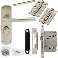 Loops Door Handle & Bathroom Lock Pack Satin Chrome Modern Round Straight Backplate