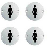 Loops 4x Bathroom Door Female Symbol Sign 64mm Fixing Centres 76mm Dia Polished Steel in Metallics