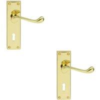 Loops 2x Victorian Scroll Lever on Rectangular Lock Backplate 155 x 41mm Brass in Metallics