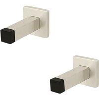 Loops 2x Square Wall Mounted Doorstop on Square Rose Rubber Tip 85mm Satin Steel in Metallics