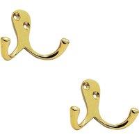 Loops 2x Victorian One Piece Double Bathroom Robe Hook 26mm Projection Polished Brass in Metallics