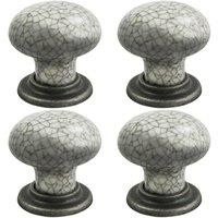 Loops 4x Porcelain Mushroom Cupboard Door Knob 36mm Dia Antique Steel Blue Glaze in Metallics