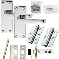Loops Door Handle & Latch Pack Chrome Straight Lever on Square Backplate 118 x 42mm