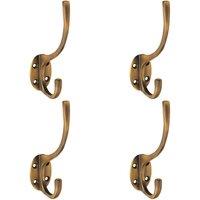 Loops 4x Victorian Hat & Coat Hook on Oval Backplate 64mm Projection Antique Brass in Metallics