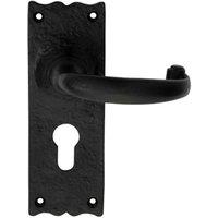 Loops PAIR Forged Curved Lever Handle on Euro Lock Backplate 155 x 54mm Black Antique