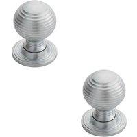 Loops 2x Textured Reeded Ball Cupboard Door Knob 28mm Dia Satin Chrome Handle