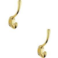 Loops 2x Heavyweight One Piece Hat & Coat Hook 76mm Projection Polished Brass in Metallics