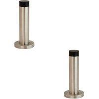 Loops 2x Wall Mounted Doorstop Cylinder on Rose Rubber Tip 102 x 22mm Satin Steel in Metallics