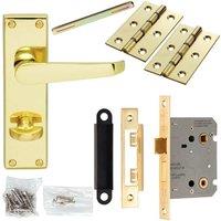 Loops Door Handle & Bathroom Lock Pack Brass Victorian Flat Thumb Turn Backplate in Metallics