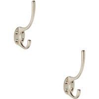 Loops 2x Victorian Hat & Coat Hook on Oval Backplate 64mm Projection Satin Nickel in Metallics