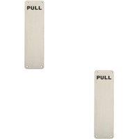 Loops 2x Pull Engraved Door Finger Plate 300 x 75mm Satin Stainless Steel Push Plate in Metallics