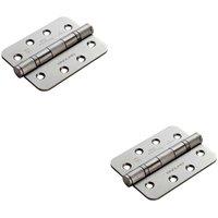 Loops 2x PAIR 102 x 76 x 3mm 13 Ball Bearing Hinge Satin Stainless Steel Rounded Edge in Metallics