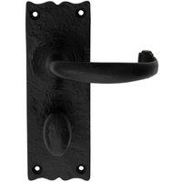 Loops PAIR Forged Curved Lever Handle on Bathroom Backplate 155 x 54mm Black Antique