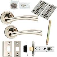 Loops Door Handle & Latch Pack Polished Nickel Flared Lever Screwless Round Rose in Metallics