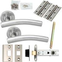 Loops Door Handle & Latch Pack Polished Steel Arched Lever Screwless Round Rose in Metallics