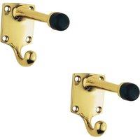 Loops 2x One Piece Hat & Coat Hook with Rubber Buffer 88mm Projection Polished Brass in Metallics
