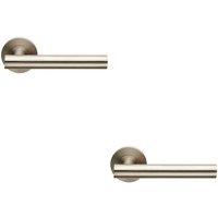 Loops 2x PAIR Straight Round T Bar Lever on Slim Round Rose Concealed Fix Satin Steel in Metallics