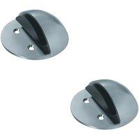 Loops 2x Floor Mounted Half Moon Doorstop with Rubber Buffer 80mm Dia Satin Steel in Metallics