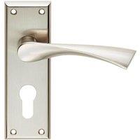 Loops PAIR Angular Lever on Euro Lock Backplate Handle 150 x 50mm Satin Nickel in Metallics