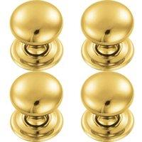 Loops 4x Round Victorian Cupboard Door Knob 32mm Dia Polished Brass Cabinet Handle in Metallics