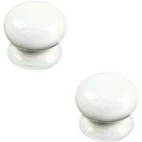 Loops 2x Round Porcelain Cupboard Door Knob 30mm Diameter White Antique Cabinet Handle
