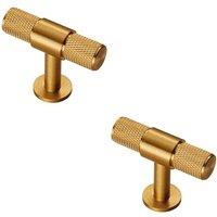 Loops 2x Knurled Cupboard T Shape Pull Handle 50 x 13mm Satin Brass Cabinet Handle in Metallics