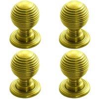Loops 4x Textured Reeded Ball Cupboard Door Knob 28mm Dia Polished Brass Handle in Metallics
