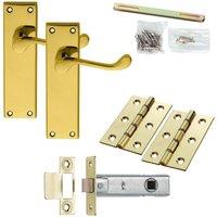 Loops Door Handle & Latch Pack Brass Victorian Scroll Curved Lever Tall Backplate in Metallics