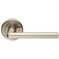 Loops PAIR Slimline Straight Bar Handle on Round Rose Concealed Fix Satin Nickel in Metallics