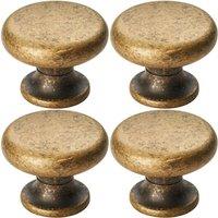 Loops 4x Flat Faced Round Door Knob 34mm Diameter Antique Brass Small Cabinet Handle in Metallics