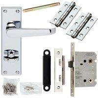 Loops Door Handle & Bathroom Lock Pack Chrome Victorian Flat Thumb Turn Backplate