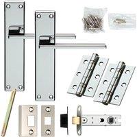 Loops Door Handle & Latch Pack Chrome Sleek Flat Lever Backplate Full Set 180 x 40mm