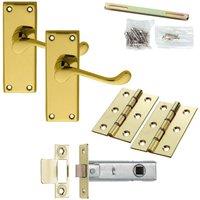 Loops Door Handle & Latch Pack Brass Victorian Scroll Bar Curved Short Backplate in Metallics