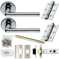 Loops Door Handle & Latch Pack Chrome Straight Round Bar Lever Screwless Round Rose