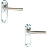 Loops 2x PAIR Straight Lever on Steel Inner Backplate 168mm Door Handle Satin Steel in Metallics