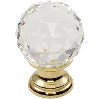 Loops Faceted Crystal Cupboard Door Knob 35mm Dia Polished Brass Cabinet Handle in Metallics