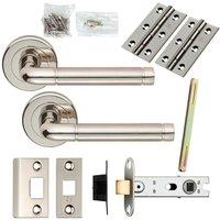 Loops Door Handle & Latch Pack Polished & Satin Nickel Elliptical Bar Screwless Rose in Metallics