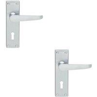 Loops 2x PAIR Victorian Flat Lever on Lock Backplate Handle 150 x 42mm Satin Chrome