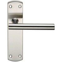 Loops Mitred T Bar Lever Door Handle on Latch Backplate 172 x 44mm Satin Steel in Metallics