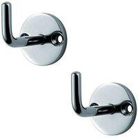 Loops 2x Slimline Coat Hook on Round Rose 45mm Projection Bright Stainless Steel in Metallics