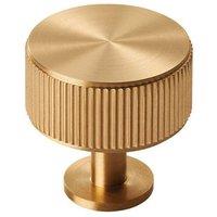 Loops Lined Radio Cupboard Door Knob - 35mm Diameter - Satin Brass Cabinet Handle in Metallics