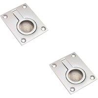 Loops 2x Flush Ring Recessed Pull Handle 63 x 48.5mm 8.5mm Depth Satin Chrome