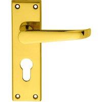 Loops PAIR Straight Victorian Lever on Euro Lock Backplate 150 x 43mm Polished Brass in Metallics