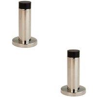 Loops 2x Wall Mounted Doorstop Cylinder on Rose Rubber Tip 76 x 22mm Bright Steel in Metallics