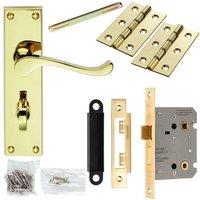 Loops Door Handle & Bathroom Lock Pack Brass Victorian Scroll Thumb Turn Backplate in Metallics