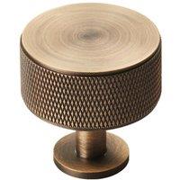 Loops Knurled Radio Cupboard Door Knob - 35mm Diameter - Antique Brass Cabinet Handle in Metallics