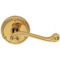 Loops PAIR Georgian Scroll Handle on Round Rose Rope Design Pattern Polished Brass in Metallics