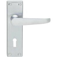 Loops PAIR Victorian Flat Lever on Lock Backplate Handle 150 x 42mm Satin Chrome